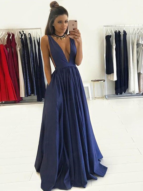 A-Line/Princess V-neck Sleeveless Floor-Length Taffeta Dresses 5541