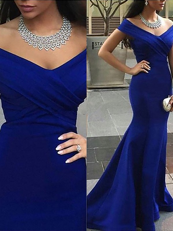 Trumpet/Mermaid Off-the-Shoulder Sleeveless Stretch Crepe Sweep/Brush Train Dresses 7161