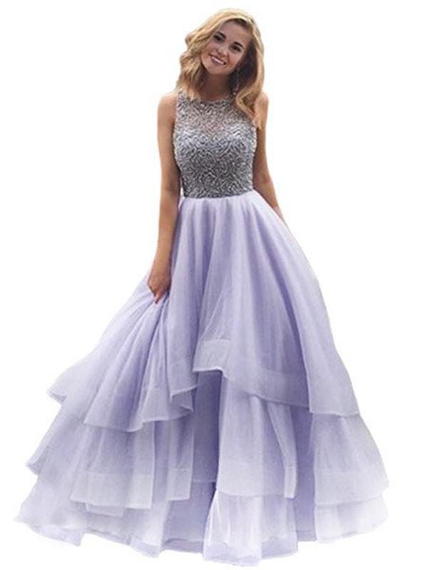 Ball Gown Scoop Sleeveless Floor-Length Beading Organza Dresses 5688