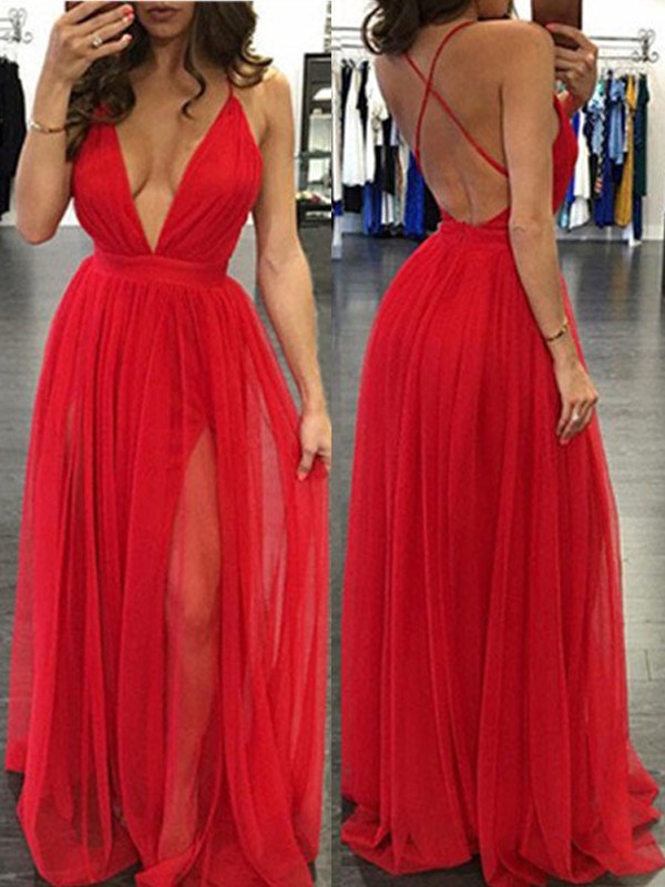 A-Line/Princess Spaghetti Straps Sleeveless Floor-Length Chiffon Dresses 4721