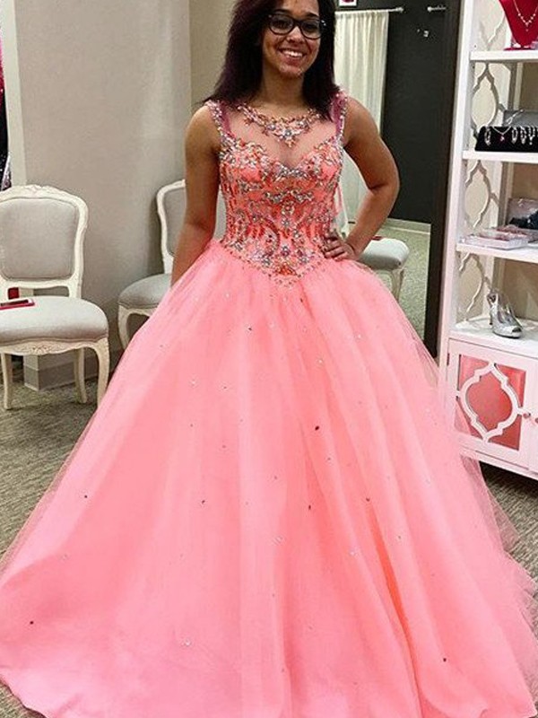 Ball Gown Sweetheart Sleeveless Tulle Beading Floor-Length Dresses 5779