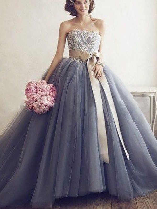 Ball Gown Sweetheart Sleeveless Applique Tulle Sweep/Brush Train Dresses 5764