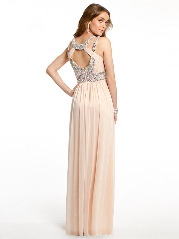 A-Line/Princess Bateau Beading Sleeveless Chiffon Floor-Length Dresses 3368