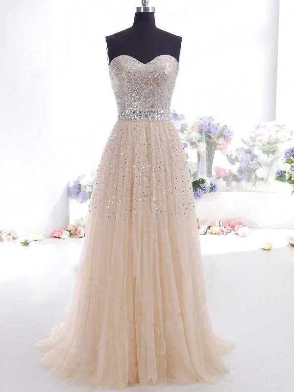 A-Line/Princess Sweetheart Tulle Sleeveless Sweep/Brush Train Dresses 5124