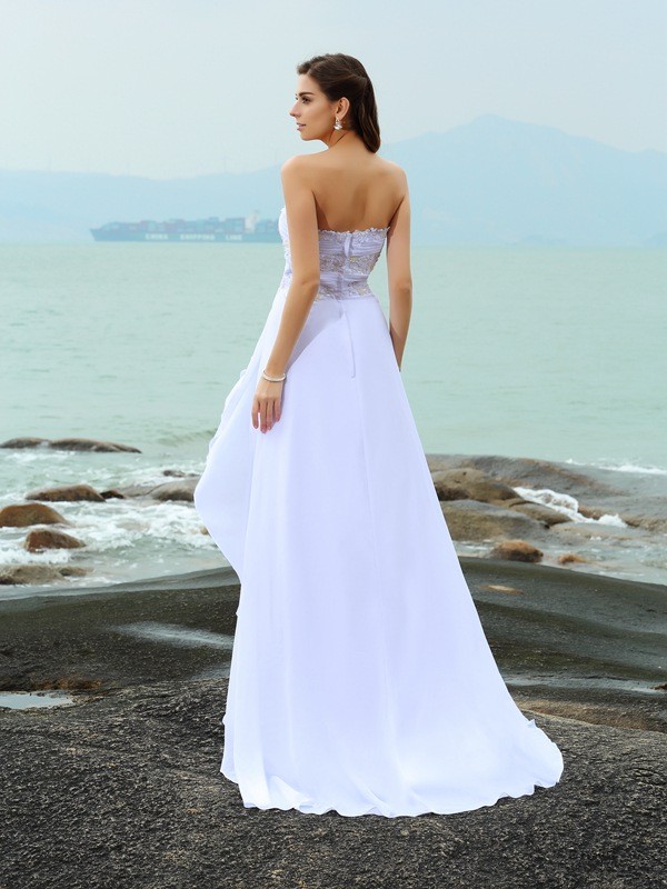 A-Line/Princess Sweetheart Beading Sleeveless Long Chiffon Beach Wedding Dresses 1830