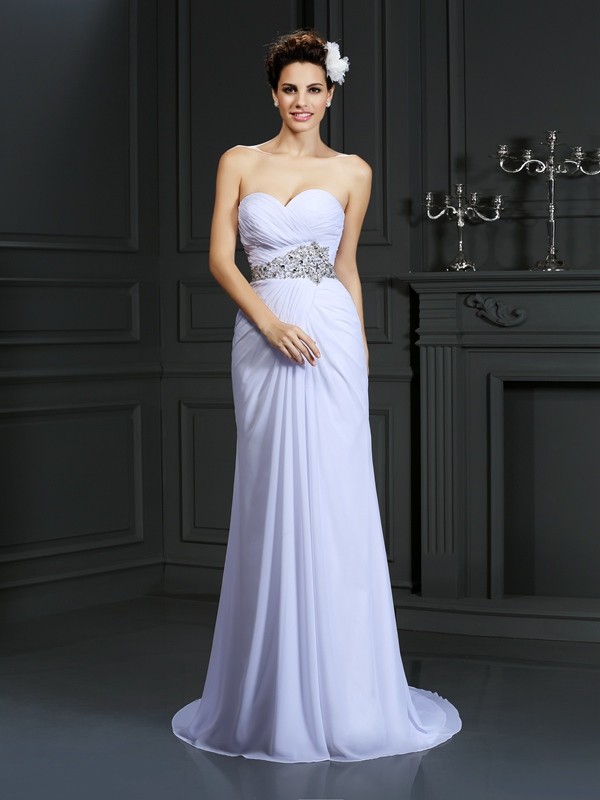 Sheath/Column Sweetheart Beading Sleeveless Long Chiffon Wedding Dresses 1981