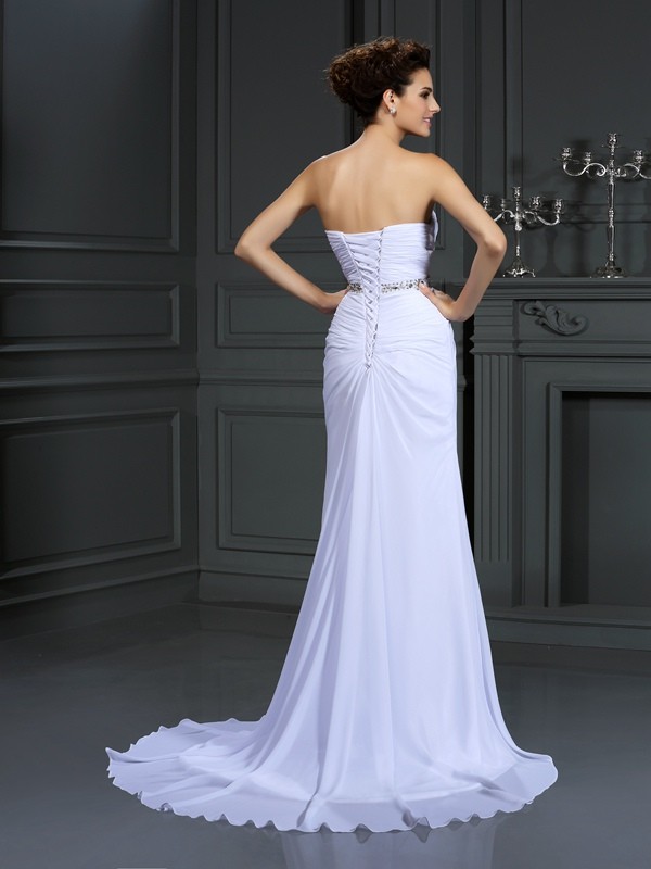 Sheath/Column Sweetheart Beading Sleeveless Long Chiffon Wedding Dresses 1981