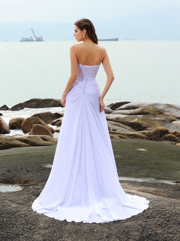 Sheath/Column Sweetheart Beading Sleeveless Long Chiffon Beach Wedding Dresses 1980