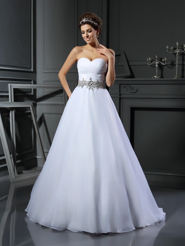 Ball Gown Sweetheart Beading Sleeveless Long Satin Wedding Dresses 1935