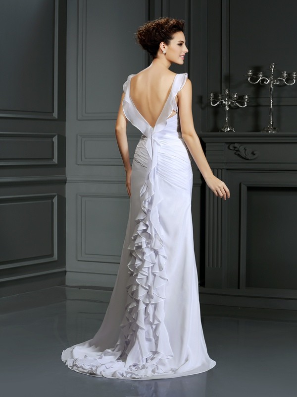 Trumpet/Mermaid Straps Beading Sleeveless Long Chiffon Wedding Dresses 2021