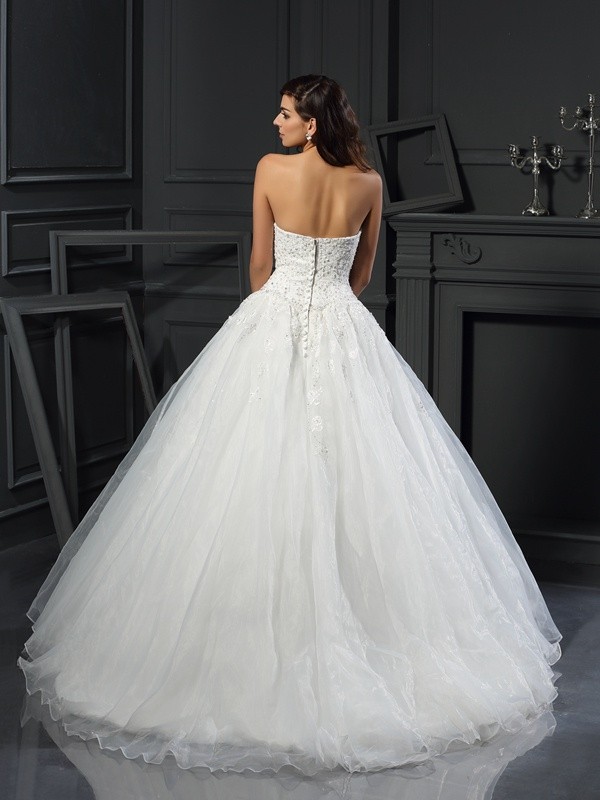 Ball Gown Sweetheart Beading Sleeveless Long Tulle Wedding Dresses 1276