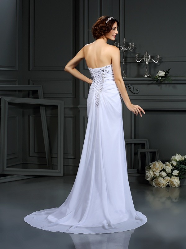 Sheath/Column Sweetheart Beading Sleeveless Long Chiffon Wedding Dresses 1983