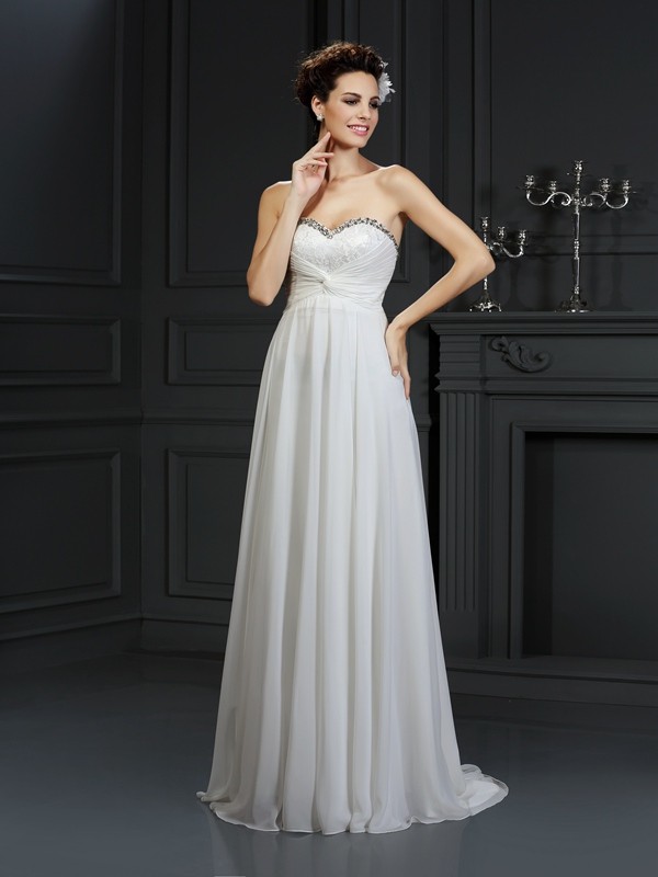 A-Line/Princess Sweetheart Ruffles Sleeveless Long Chiffon Wedding Dresses 1846