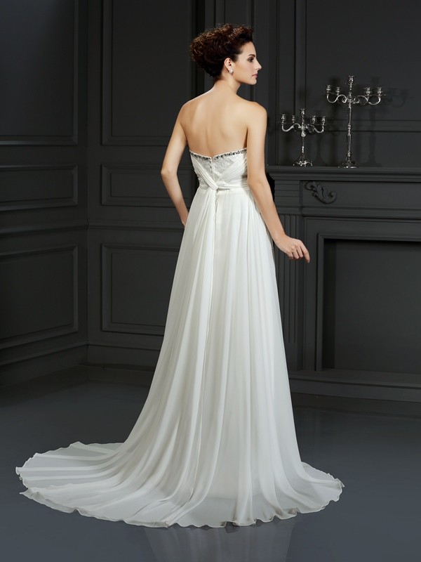 A-Line/Princess Sweetheart Ruffles Sleeveless Long Chiffon Wedding Dresses 1846