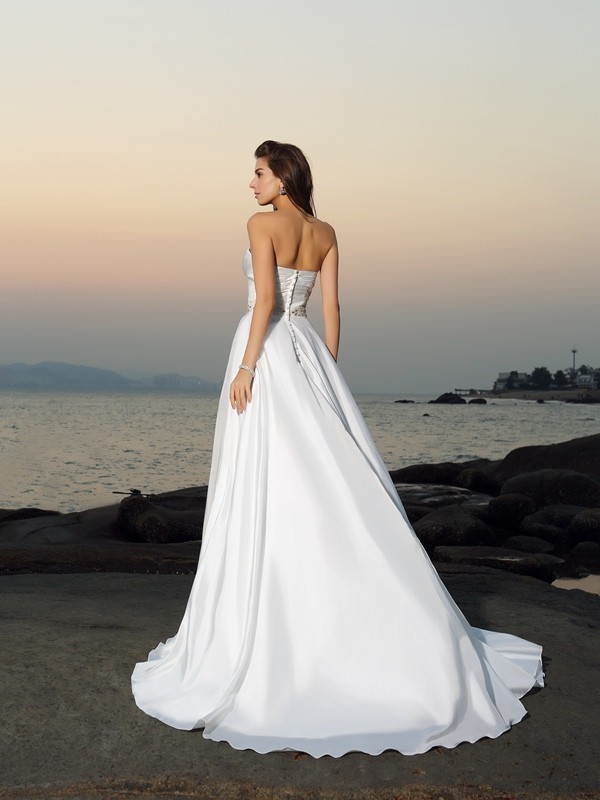 A-Line/Princess Sweetheart Beading Sleeveless Long Taffeta Beach Wedding Dresses 1839