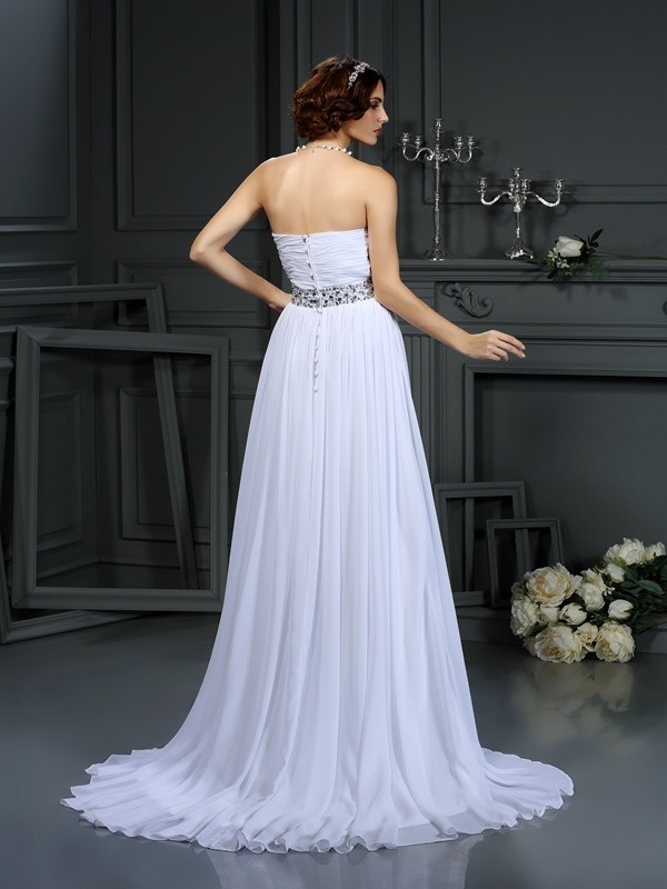 A-Line/Princess Sweetheart Beading Sleeveless Long Chiffon Wedding Dresses 1833