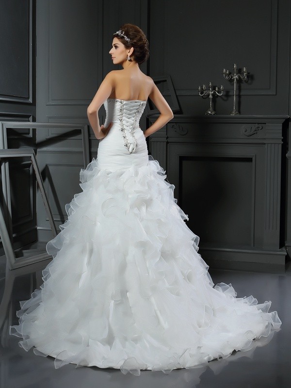 Trumpet/Mermaid Sweetheart Ruffles Sleeveless Long Organza Wedding Dresses 2039