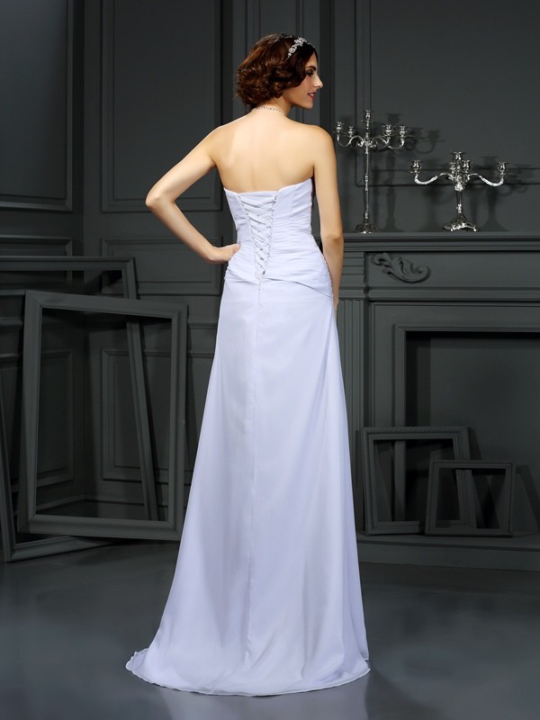 Sheath/Column Strapless Beading Sleeveless Long Chiffon Wedding Dresses 1971