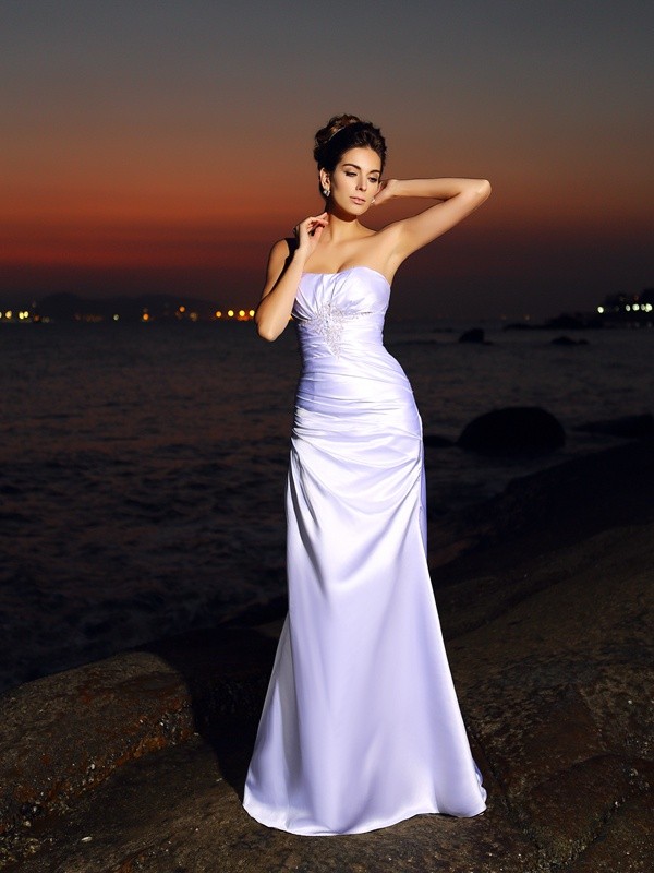 Trumpet/Mermaid Sweetheart Sleeveless Long Elastic Woven Satin Beach Wedding Dresses 1695