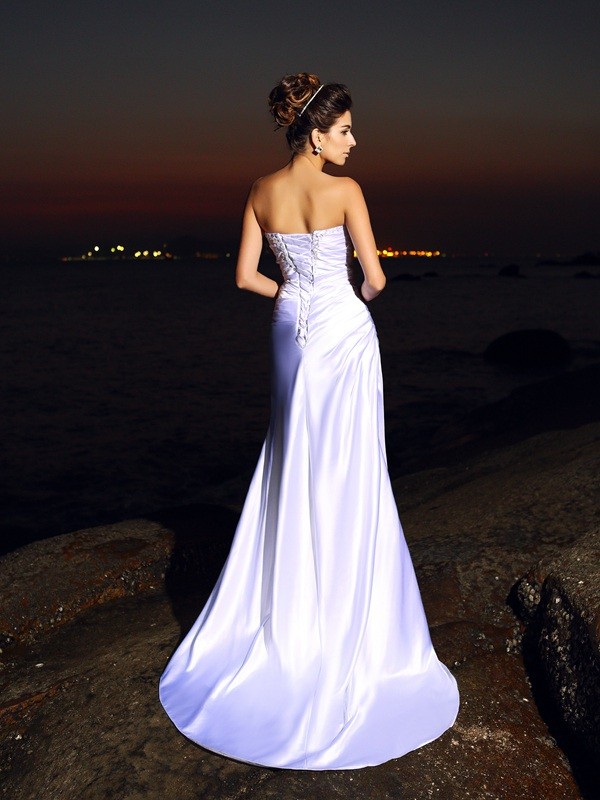 Trumpet/Mermaid Sweetheart Sleeveless Long Elastic Woven Satin Beach Wedding Dresses 1695