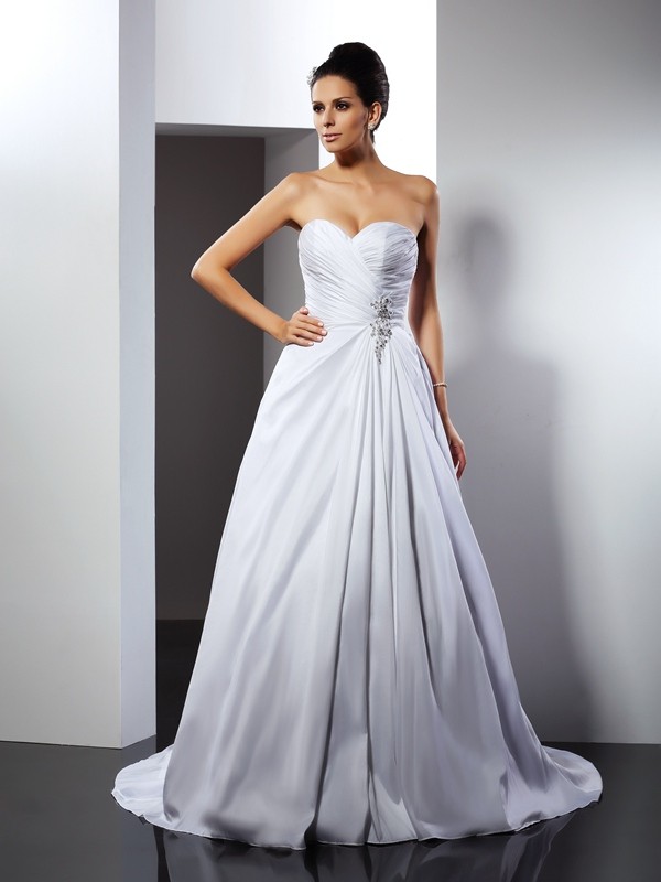 A-Line/Princess Sweetheart Ruffles Sleeveless Long Taffeta Wedding Dresses 1847