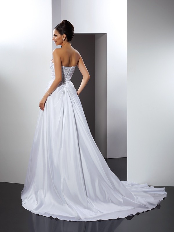 A-Line/Princess Sweetheart Ruffles Sleeveless Long Taffeta Wedding Dresses 1847