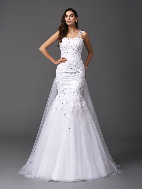 Trumpet/Mermaid Straps Beading Sleeveless Long Net Wedding Dresses 2022