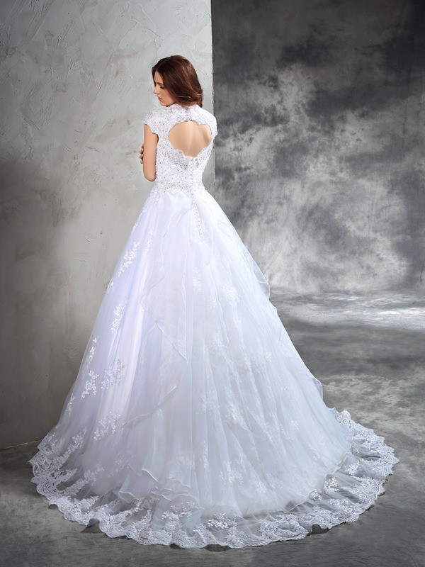 Ball Gown Sweetheart Lace Sleeveless Long Organza Wedding Dresses 1940