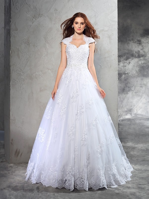 Ball Gown Sweetheart Lace Sleeveless Long Organza Wedding Dresses 1940