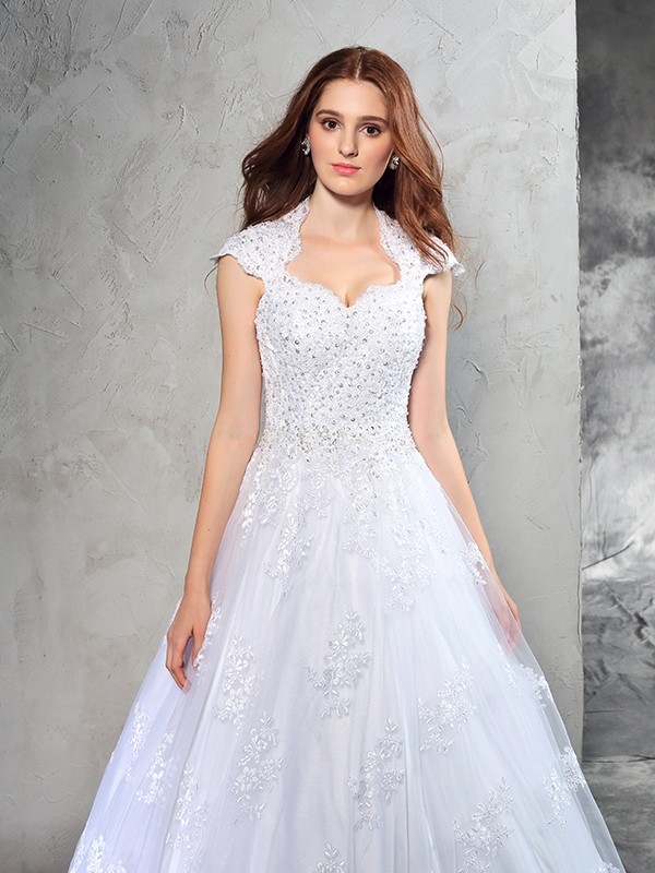 Ball Gown Sweetheart Lace Sleeveless Long Organza Wedding Dresses 1940