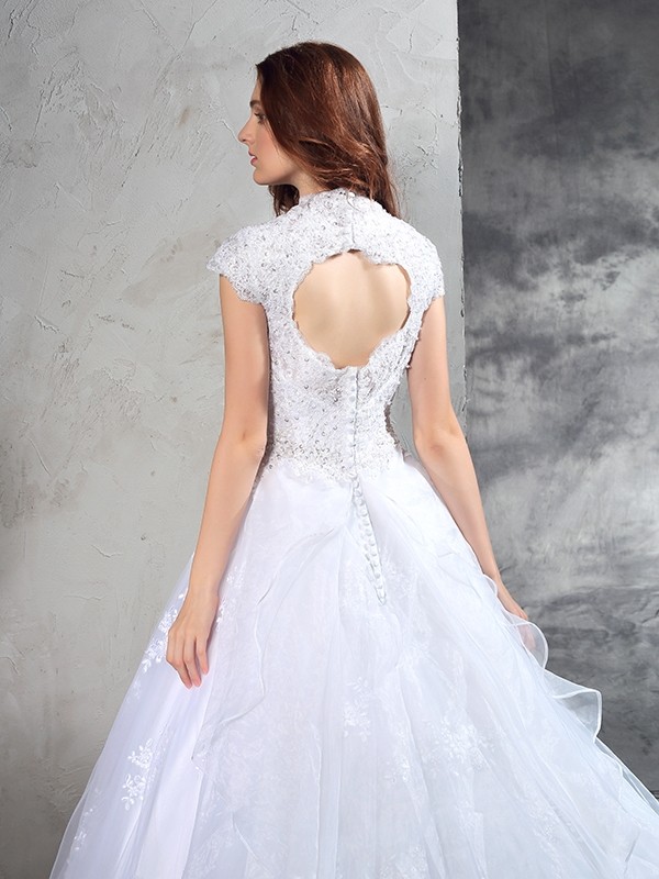 Ball Gown Sweetheart Lace Sleeveless Long Organza Wedding Dresses 1940