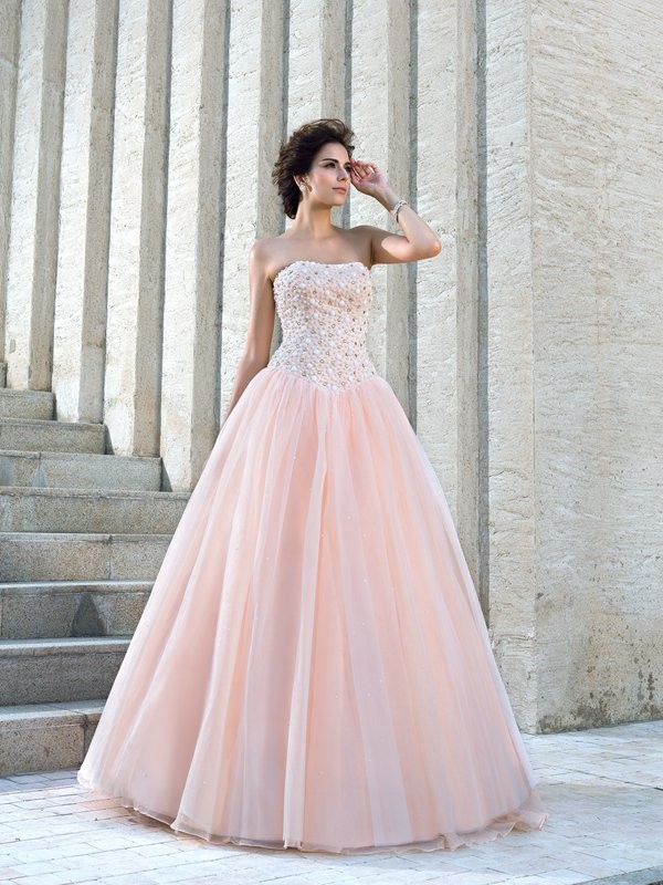 Ball Gown Strapless Beading Sleeveless Long Satin Wedding Dresses 1915