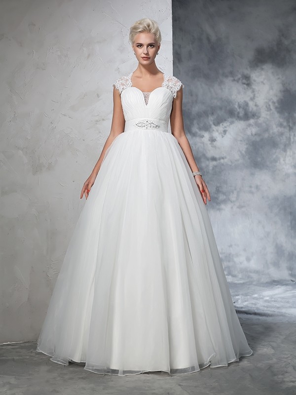 Ball Gown Sweetheart Ruched Sleeveless Long Tulle Wedding Dresses 1941