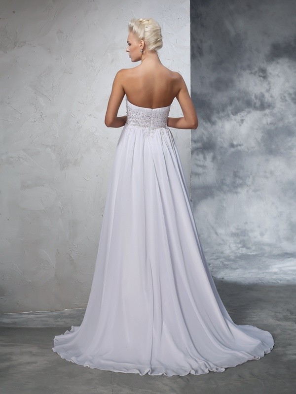 A-Line/Princess Sweetheart Beading Sleeveless Long Chiffon Wedding Dresses 1835