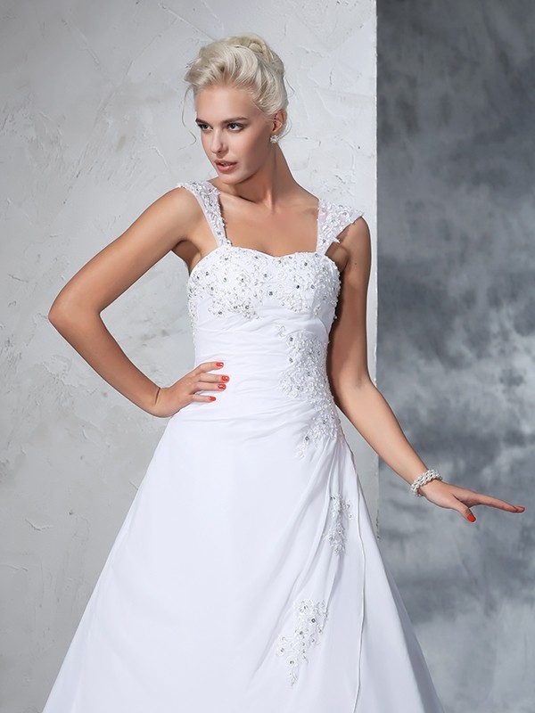 Ball Gown Straps Applique Sleeveless Long Chiffon Wedding Dresses 1925