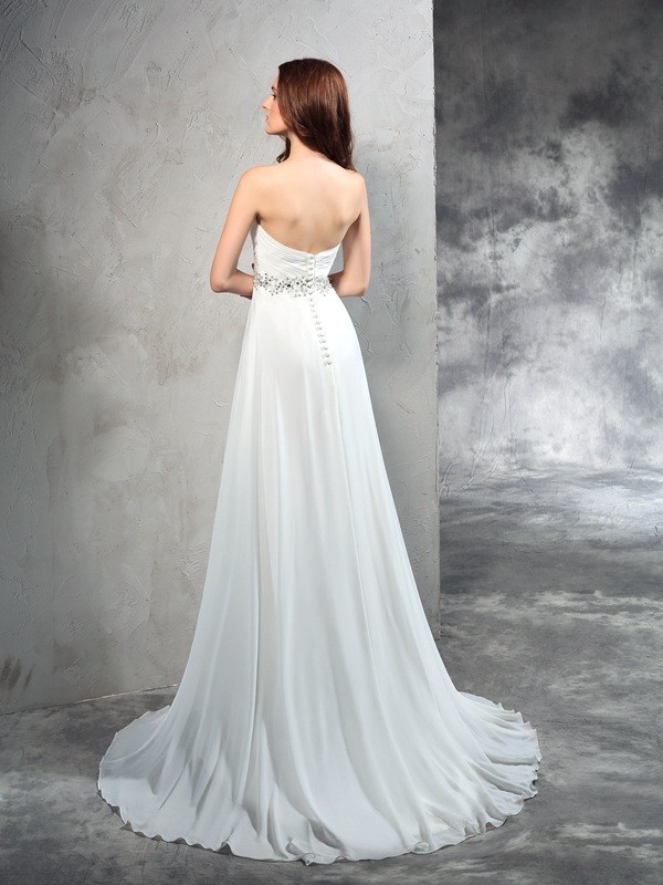 A-Line/Princess Sweetheart Pleats Sleeveless Long Chiffon Wedding Dresses 1843