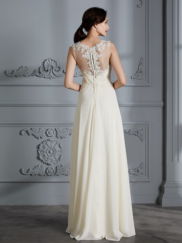 A-Line/Princess Scoop Chiffon Sleeveless Floor-Length Wedding Dresses 867