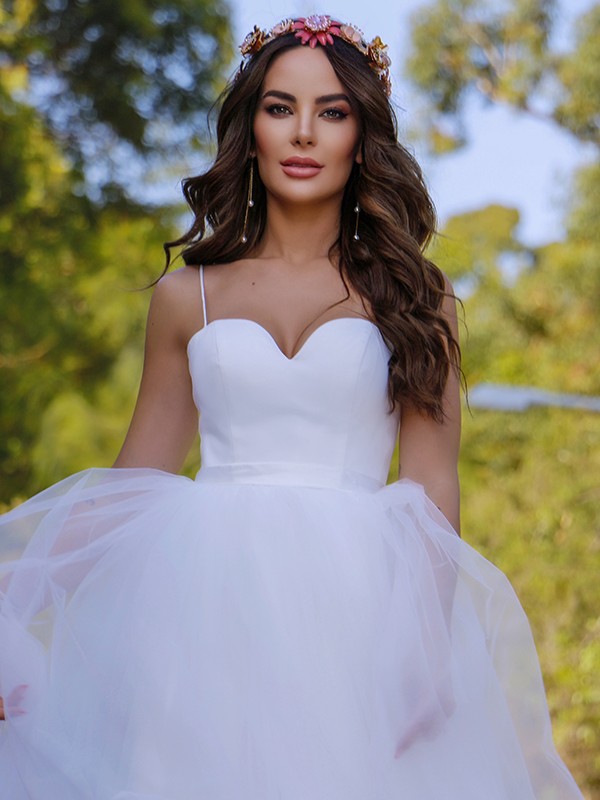 Ball Gown Tulle Sweetheart Sleeveless Sweep/Brush Train Wedding Dresses 1320