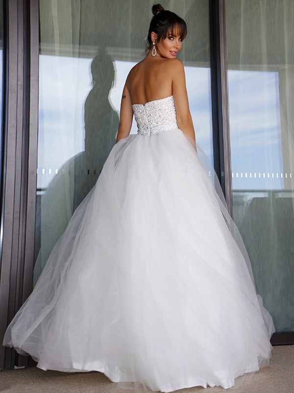 Ball Gown Tulle Sweetheart Bowknot Sleeveless Floor-Length Wedding Dresses 1319