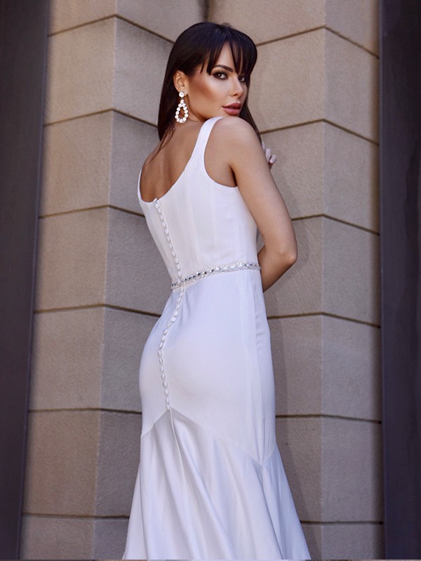 Trumpet/Mermaid Square Sash/Ribbon/Belt Stretch Crepe Sleeveless Sweep/Brush Train Wedding Dresses 1673