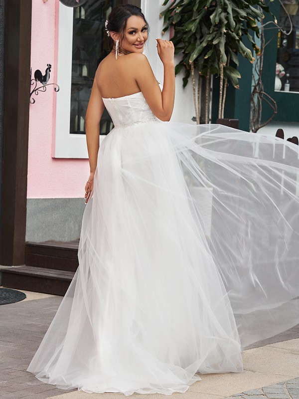 A-Line/Princess Tulle Ruffles Sweetheart Sleeveless Sweep/Brush Train Wedding Dresses 1094