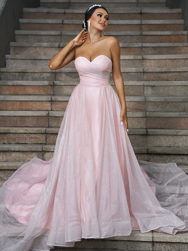 A-Line/Princess Satin Ruffles Sweetheart Sleeveless Sweep/Brush Train Wedding Dresses 851