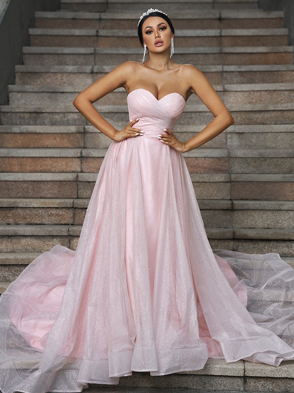 A-Line/Princess Satin Ruffles Sweetheart Sleeveless Sweep/Brush Train Wedding Dresses 851