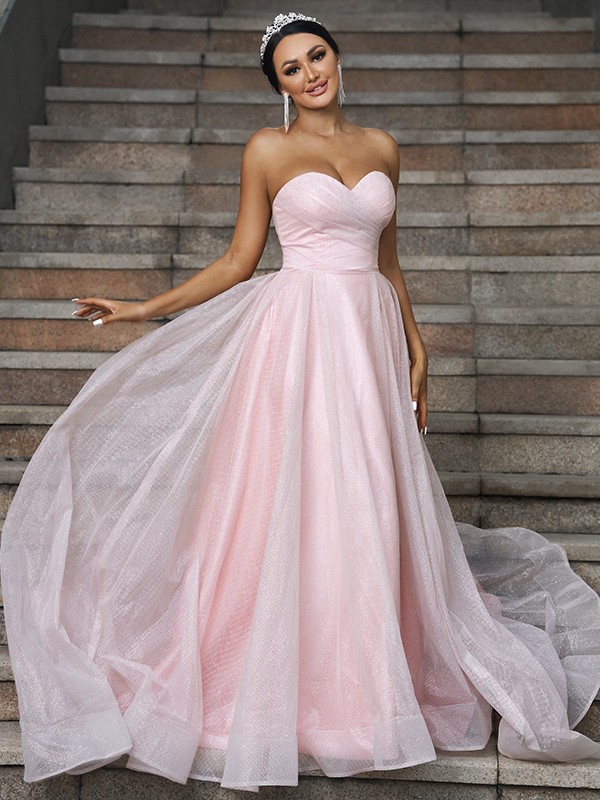 A-Line/Princess Satin Ruffles Sweetheart Sleeveless Sweep/Brush Train Wedding Dresses 851