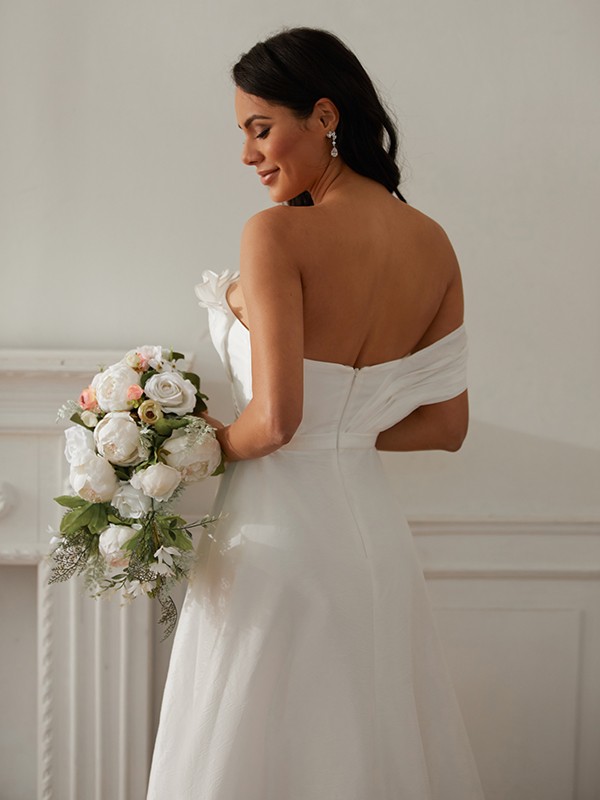 A-Line/Princess Ruched One-Shoulder Sleeveless Sweep/Brush Train Wedding Dresses 777