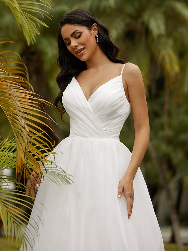 Ball Gown Satin Ruffles V-neck Sleeveless Sweep/Brush Train Wedding Dresses 1231