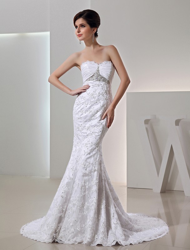 Trumpet/Mermaid Beading Sweetheart Sleeveless Long Taffeta Wedding Dresses 2085