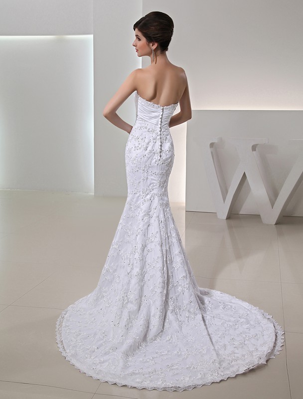 Trumpet/Mermaid Beading Sweetheart Sleeveless Long Taffeta Wedding Dresses 2085