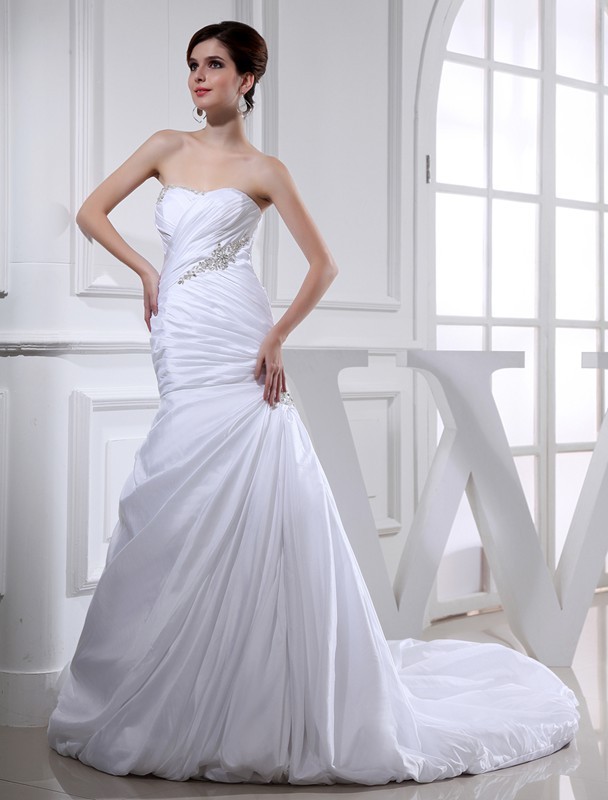 Beading Trumpet/Mermaid Long Taffeta Wedding Dresses 2068