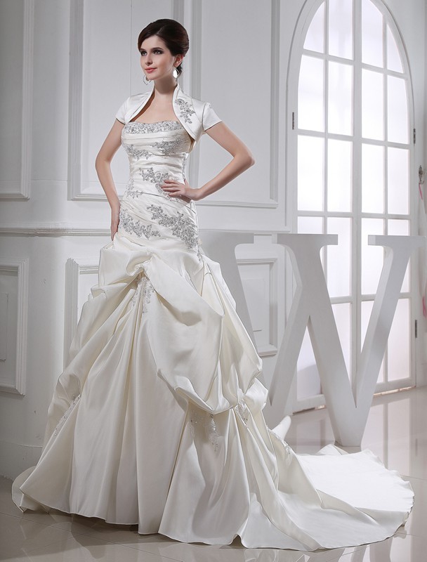 Trumpet/Mermaid Beading Long Satin Sleeveless Strapless Wedding Dresses 2080